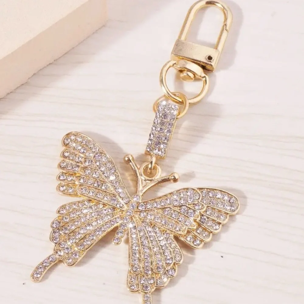 Butterfly Rhinestones Keychain Gold Tone - Picture 3 of 4